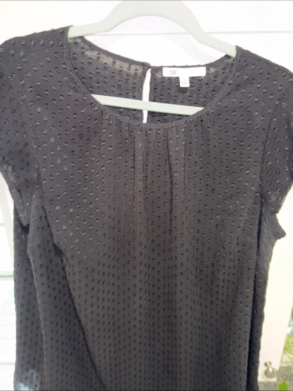 DR2 Black Textured Dot Short-Sleeve Blouse